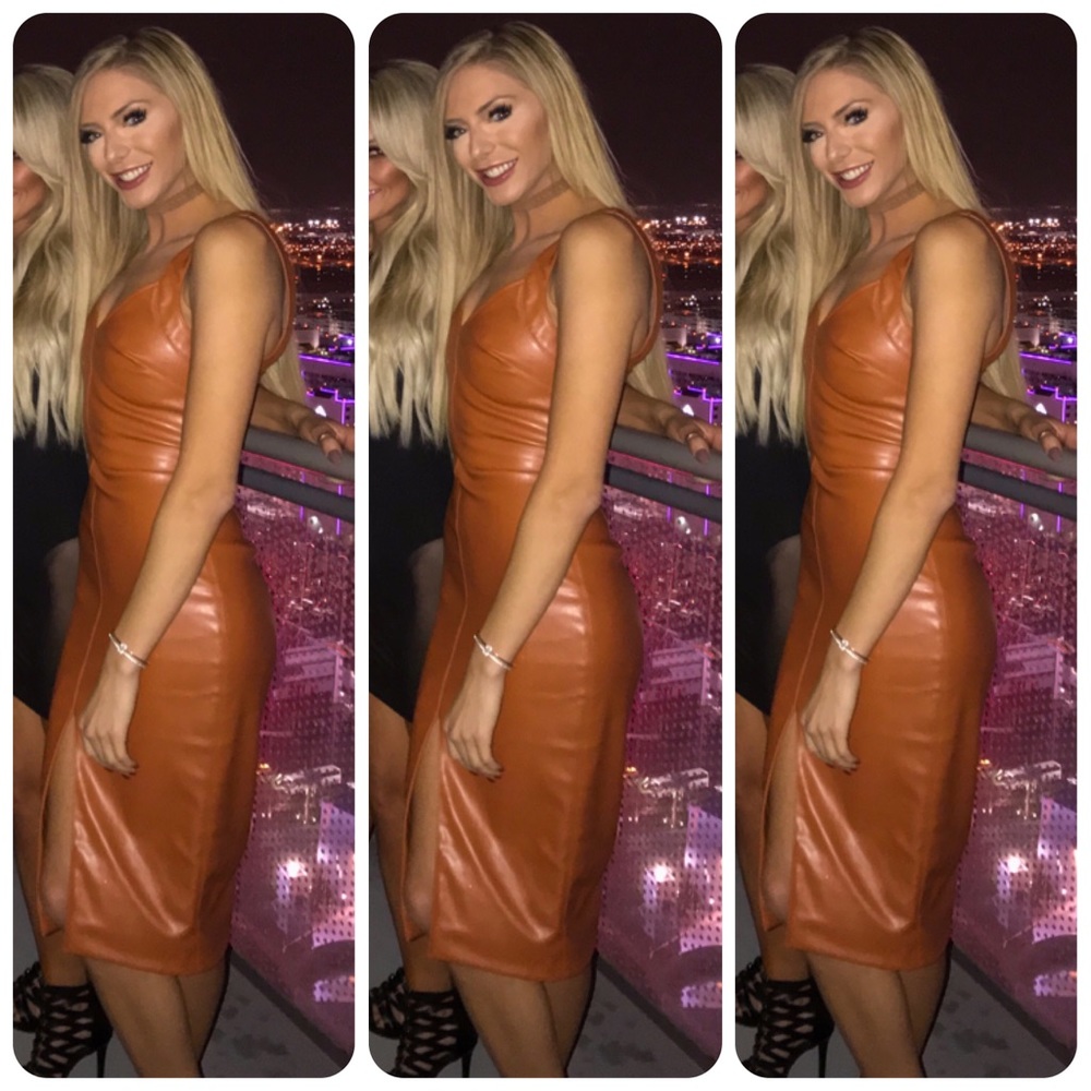 House of Cb Tan Pleather Dress